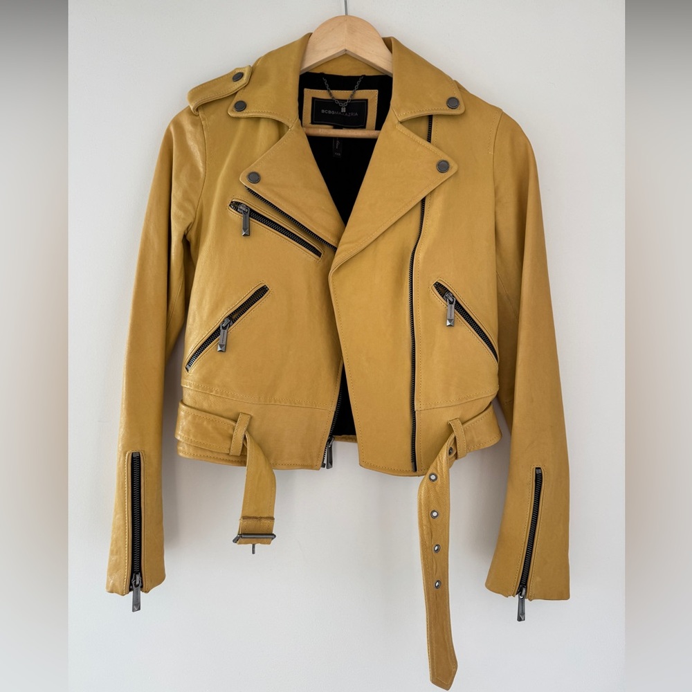 BCBGMaxAzria Yellow Leather Biker Jacket
